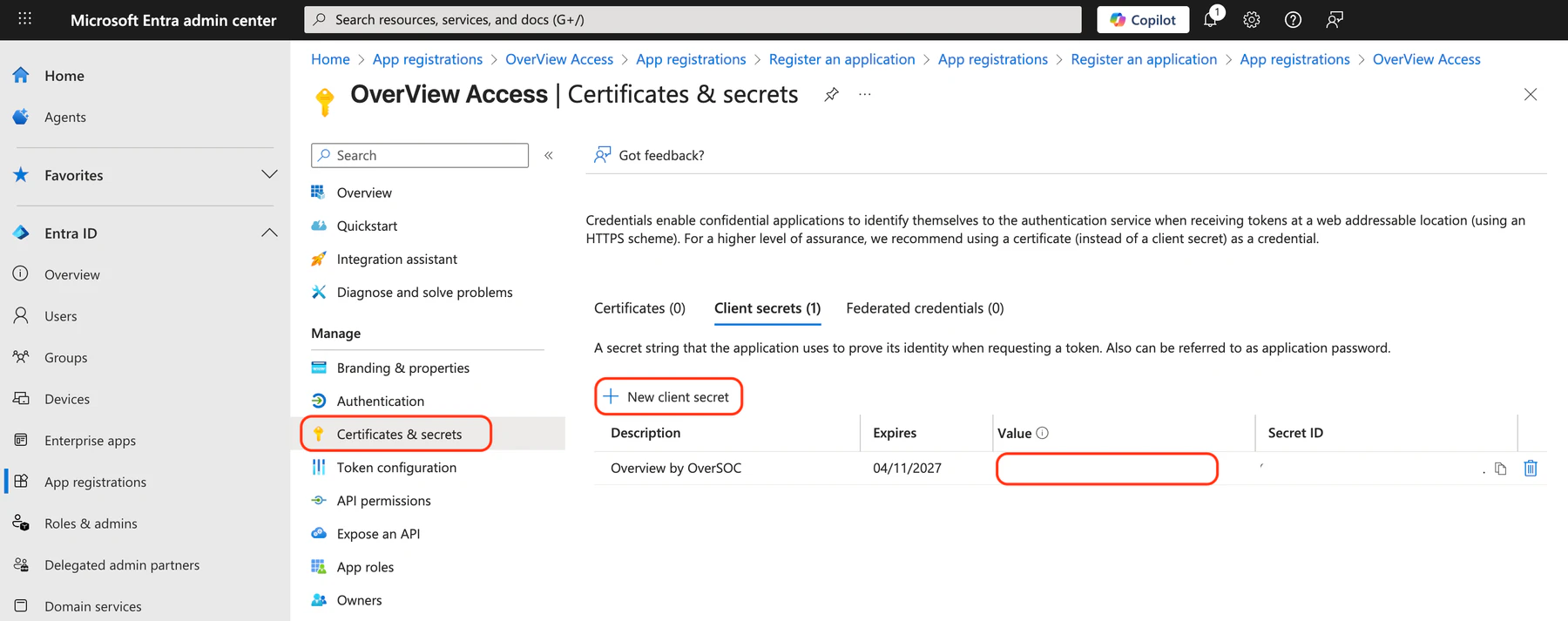 Certificates & Secrets
